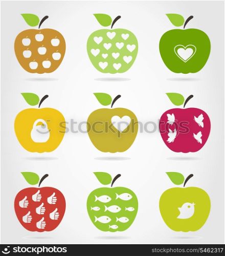 Set of icons of apples. A vector illustration