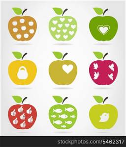 Set of icons of apples. A vector illustration