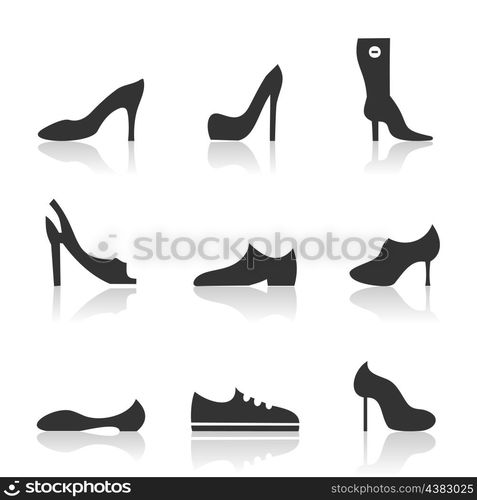 Set of icons of footwear. A vector illustration