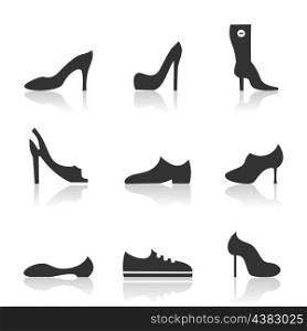 Set of icons of footwear. A vector illustration
