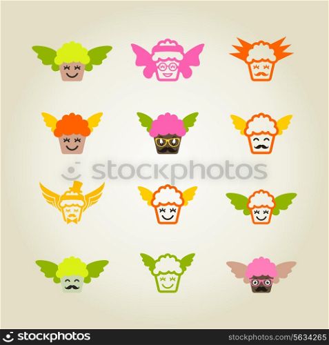 Set of icons of fruitcakes. A vector illustration