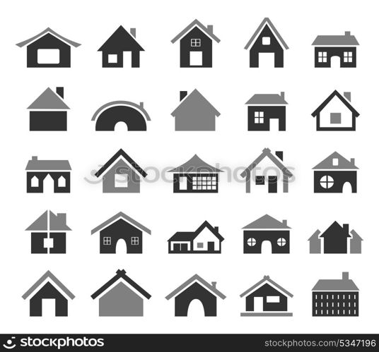 Set of icons of houses. A vector illustration