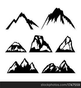 Set of icons of mountains. Design element for logo, emblem, sign, poster, card, banner. Vector illustration