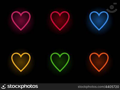 Set of icons of neon hearts. A vector illustration