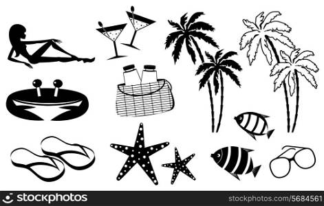 Set of icons of summer holiday on the coast