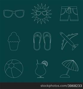 Set of icons of Summer travel theme. Simple line style. Set of icons of Summer travel theme.