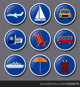 set of icons of travel concept, sea resort, cruise and journey. set of icons travel concept