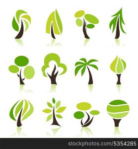 Set of icons of trees. A vector illustration