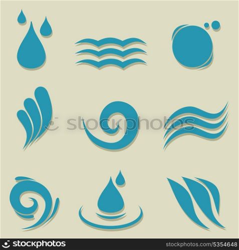 Set of icons of water for design. A vector illustration