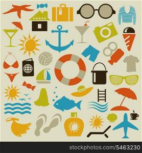 Set of icons on a theme a beach. A vector illustration