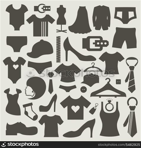 Set of icons on a theme clothes. A vector illustration