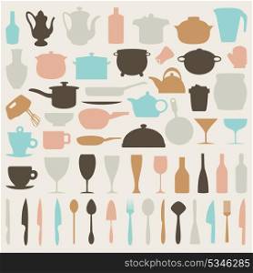 Set of icons on a theme kitchen. A vector illustration