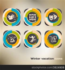 Set of icons on a winter vacation in the city
