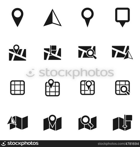 Set of icons on the map. Vector illustration