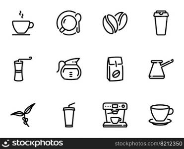 Set of icons on the theme of coffee. Set of black vector icons, isolated against white background. Illustration on a theme Coffee
