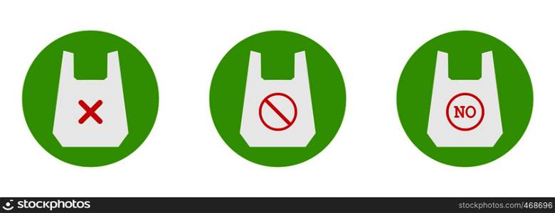 set of icons prohibiting the use of plastic packaging. Do not use plastic bags. Environmental protection