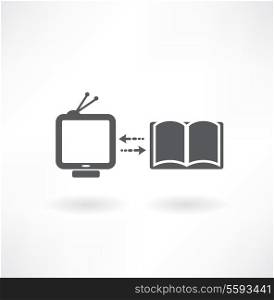 Set of icons with PC, books and TV set
