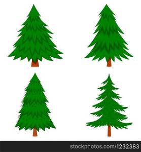 Set of illustration of pine tree in cartoon style isolated on white background. Design element for poster, banner, card, emblem. Vector illustration
