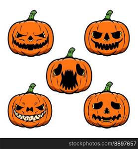 Set of illustrations of Halloween pumpkin. Design element for poster, card, banner, sign t shirt. Vector illustration