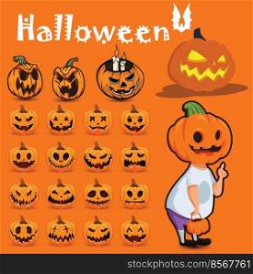 Set of Illustrations of scary halloween pumpkin