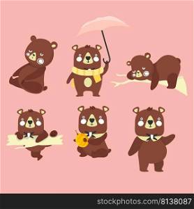 Set of illustrations with bears. Different poses. . Set of illustrations with bears. 