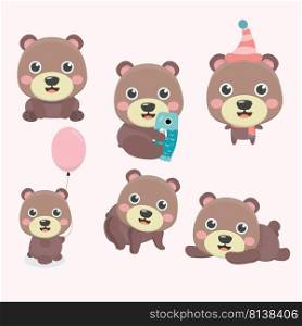 Set of illustrations with bears. Different poses. . Set of illustrations with bears. 