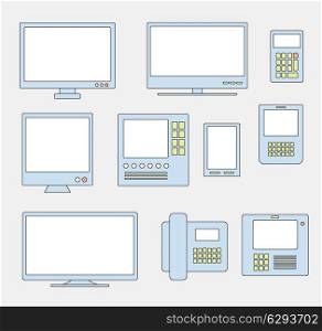 Set of images of different computers and monitors