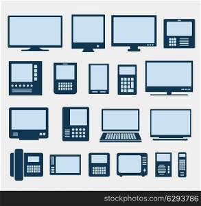 Set of images of different computers and monitors
