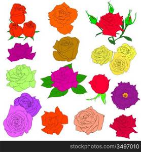 Set of in hand drawn style roses. Vector EPS 10 illustration.