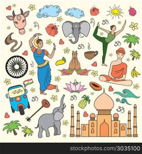 Set of India cartoon icons. Set of India cartoon icons ,vector illustration. Set of India cartoon icons