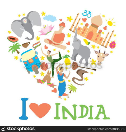 Set of India heart shaped. Set of India heart shaped , cartoon icons ,vector illustration. Set of India heart shaped