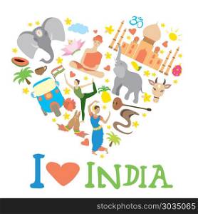 Set of India heart shaped. Set of India heart shaped , cartoon icons ,vector illustration. Set of India heart shaped