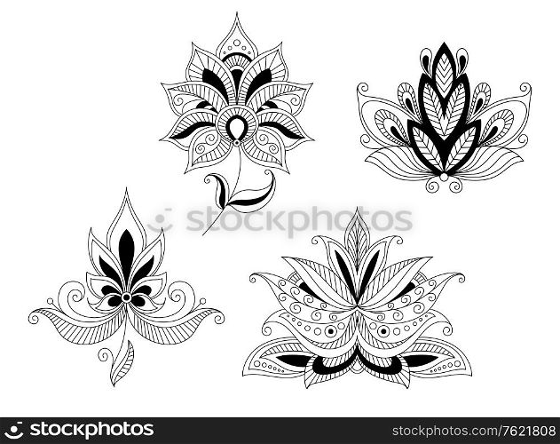 Set of indian and persian flower blossoms isolated on white background