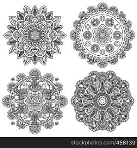 Set of Indian boho floral mandalas, coloring pages template. Vector illustration. Set of Indian boho floral mandalas