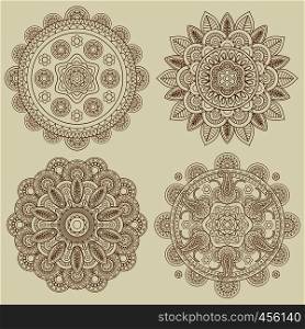 Set of Indian doodle boho floral mehendi mandalas. Vector illustration. Indian doodle boho floral mehendi mandalas set