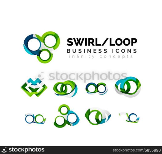 Set of infinity concepts, loop logo designs. Modern color flowing wave design on white