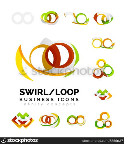 Set of infinity concepts, loop logo designs. Modern color flowing wave design on white