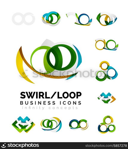 Set of infinity concepts, loop logo designs. Modern color flowing wave design on white