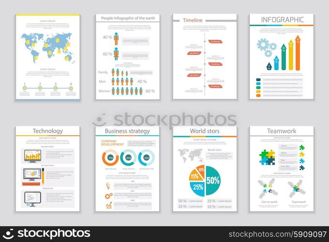 Set of infographic business brochures banners. Modern stylized graphics for data visualization. Can be used for web banners, marketing and promotional materials, flyers, presentation templates