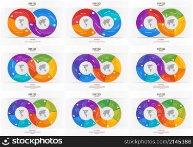 Set of infographic templates in the form of the infinity sign. Template for presentations, advertising, layouts, annual reports, web design etc. Set of infographic templates in the form of the infinity sign