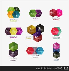 Set of infographic templates with text and options. Elements of business brochure, presentation and web design navigation layout
