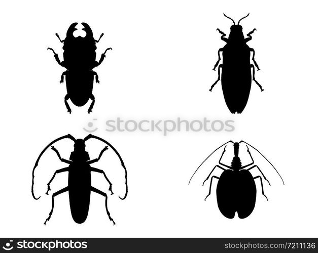 Set of insect silouettes isolated on white. Vector illustration isolated on white