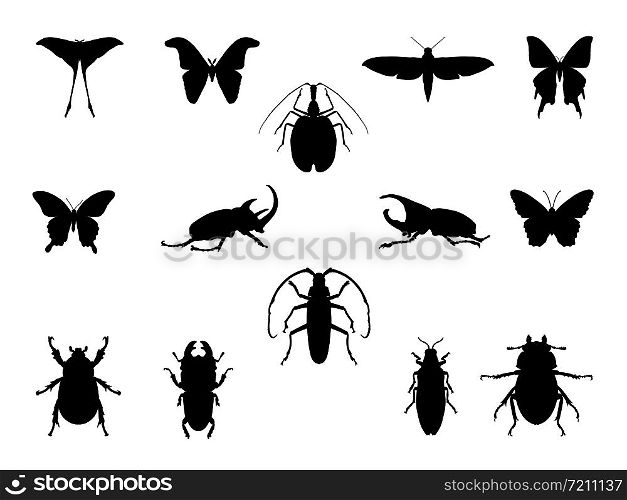 Set of insect silouettes isolated on white. Vector illustration isolated on white