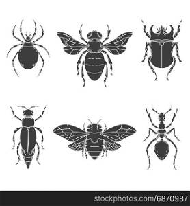 Set of insects illustrations isolated on white background. Design elements for logo, label, emblem, sign. Vector illustration