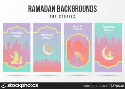 Set of Instagram stories ramadan kareem or Eid mubarak social media banner template for promotion marketing on the ramadan holidays.Arabian color with islamic mosque.Cover. Social media background.