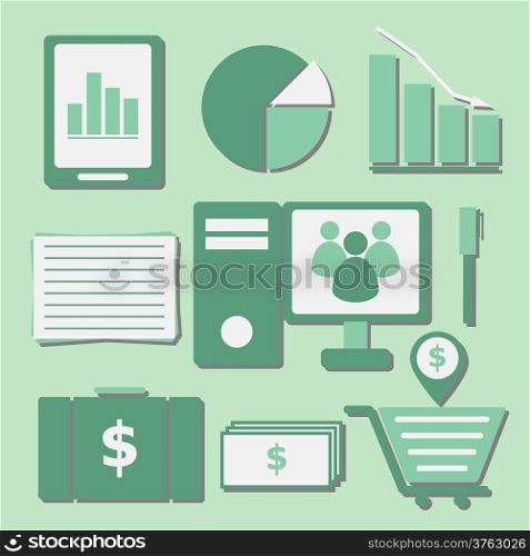 Set of internet investor at home color icons, stock vector