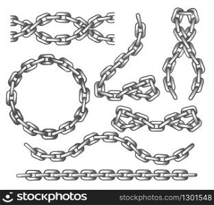 Set of Iron Anchor Chains drawn in engraving Style. Vector illustration.. Anchor Chains set in engraving Style