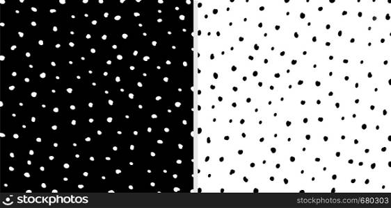 Set of Irregular black and white dots pattern background. Sketchy hand drawn graphic for fabric print, paper card, table cloth, fashion. Vector illustration