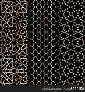 Set of Islamic gold oriental geometry seamless vector pattern. Muslim east culture background. Decorative backdrop for fabric, textile, wrapping paper, card, invitation, wallpaper, web design. Islamic geometry pattern