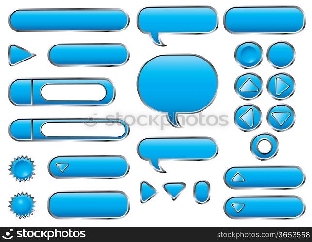 Set of isolated blue user interface elements